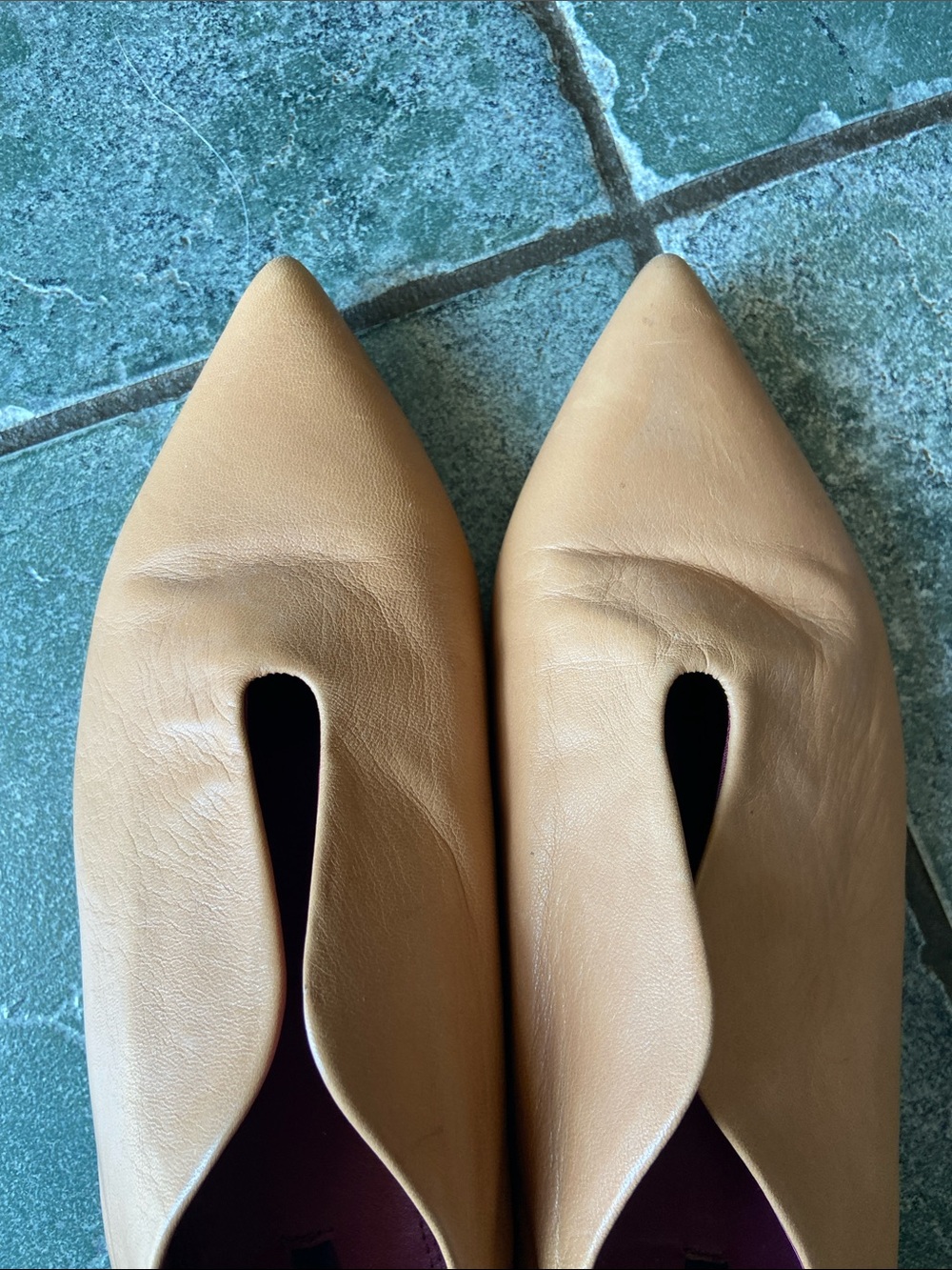 Zara Tan Pointed-Toe Cutout Leather Flats - Picture 6 of 6